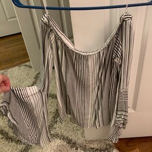 Striped off the shoulder top with flare sleeves